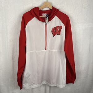 Wisconsin Badgers Windbreaker Jacket 1/2-Zip With Hood Size Large NWT